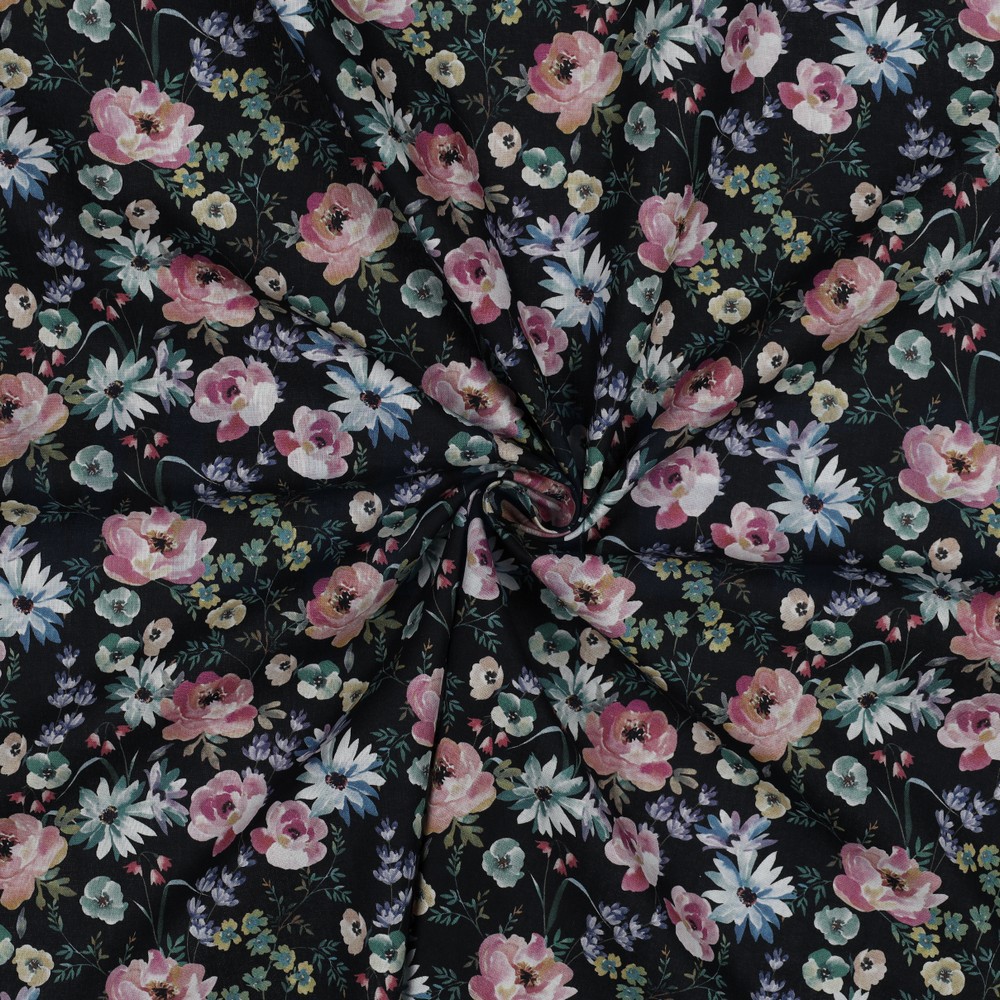 KATOENEN POPLIN DIGITAAL BLOEMEN ZWART #7