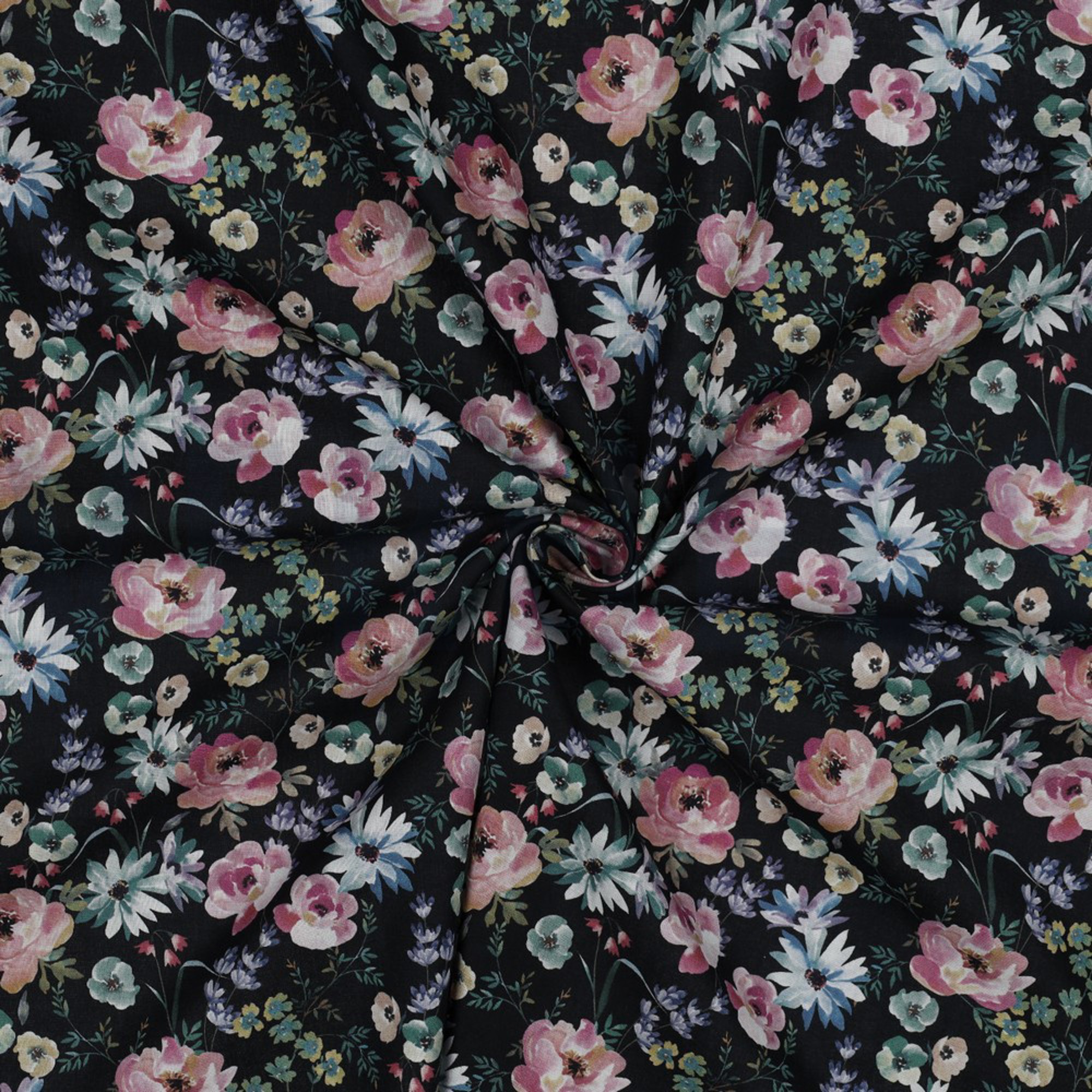 KATOENEN POPLIN DIGITAAL BLOEMEN ZWART (high resolution) #2