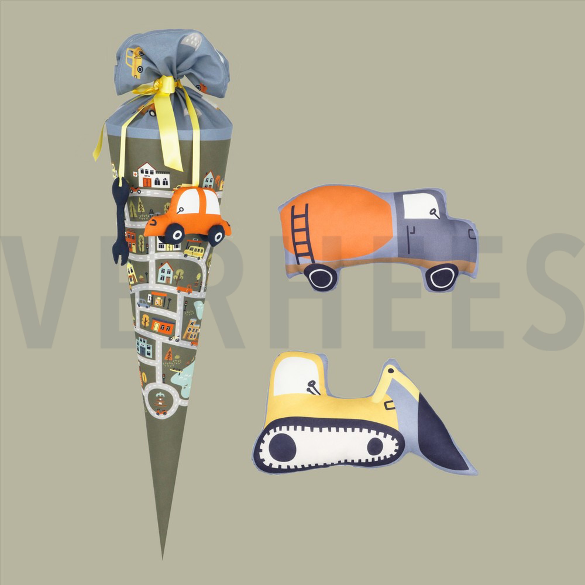 KATOENEN POPLIN DIGITAAL SCHULTÜTE AUTO’S PANEL BLAUW (high resolution) #2