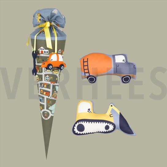 KATOENEN POPLIN DIGITAAL SCHULTÜTE AUTO’S PANEL BLAUW #7