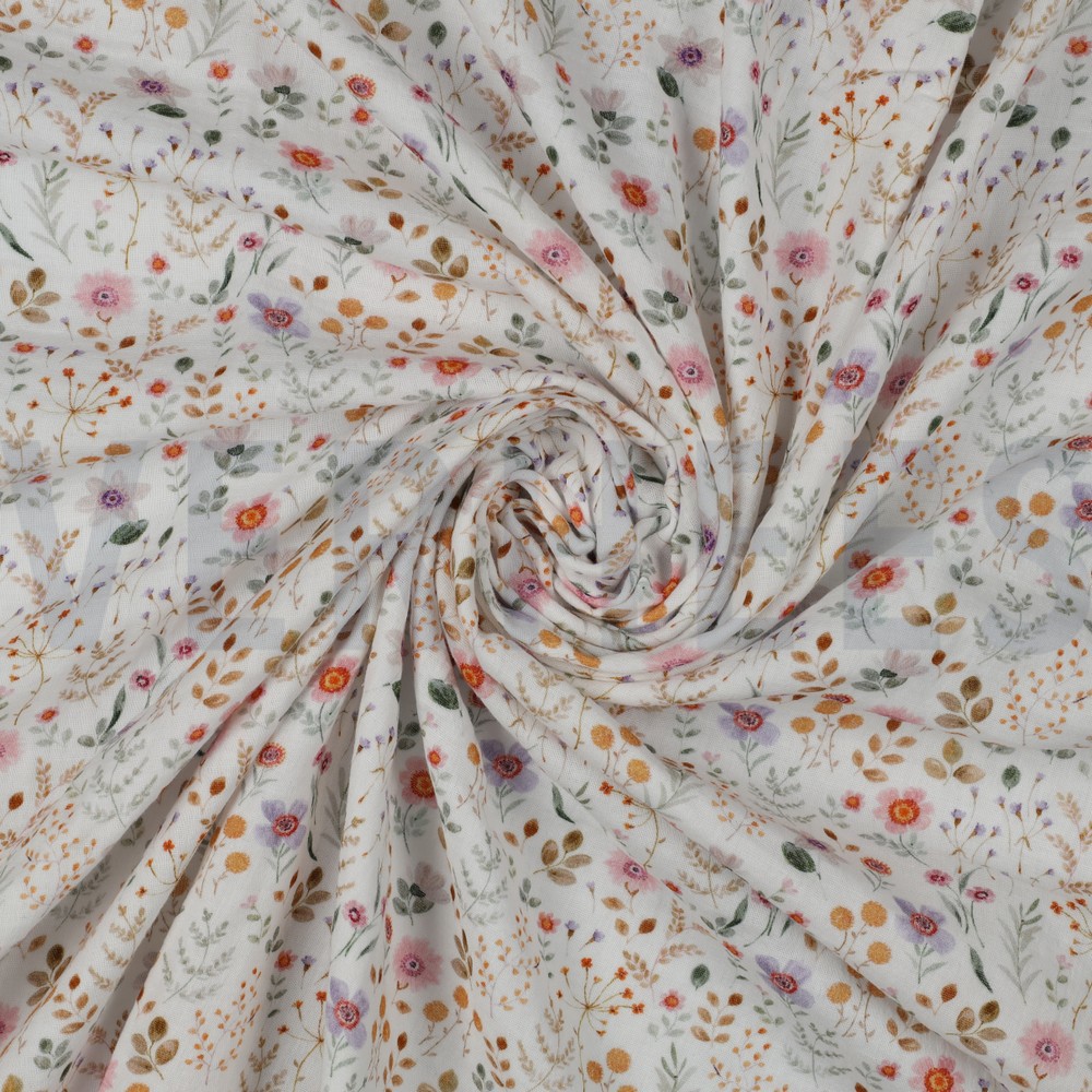 DOUBLE GAUZE DIGITAAL KLEINE BLOEMEN WIT #7
