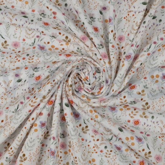 DOUBLE GAUZE DIGITAL SMALL FLOWERS WHITE #7