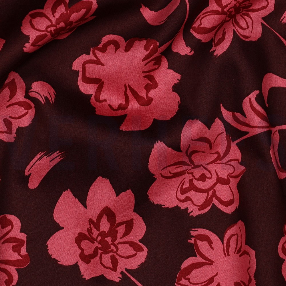 COTON SATIN FLEURS BORDEAUX #7