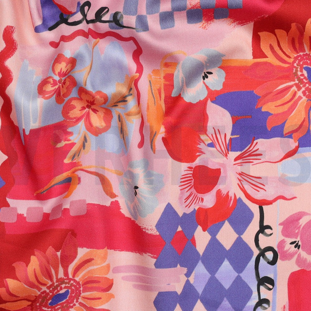 COTON SATIN DIGITAL PATCHWORK ROUGE #7