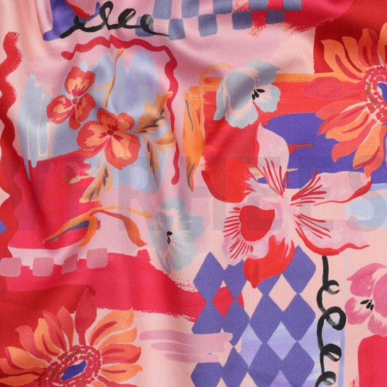 COTTON SATIN DIGITAL PATCHWORK RED #7