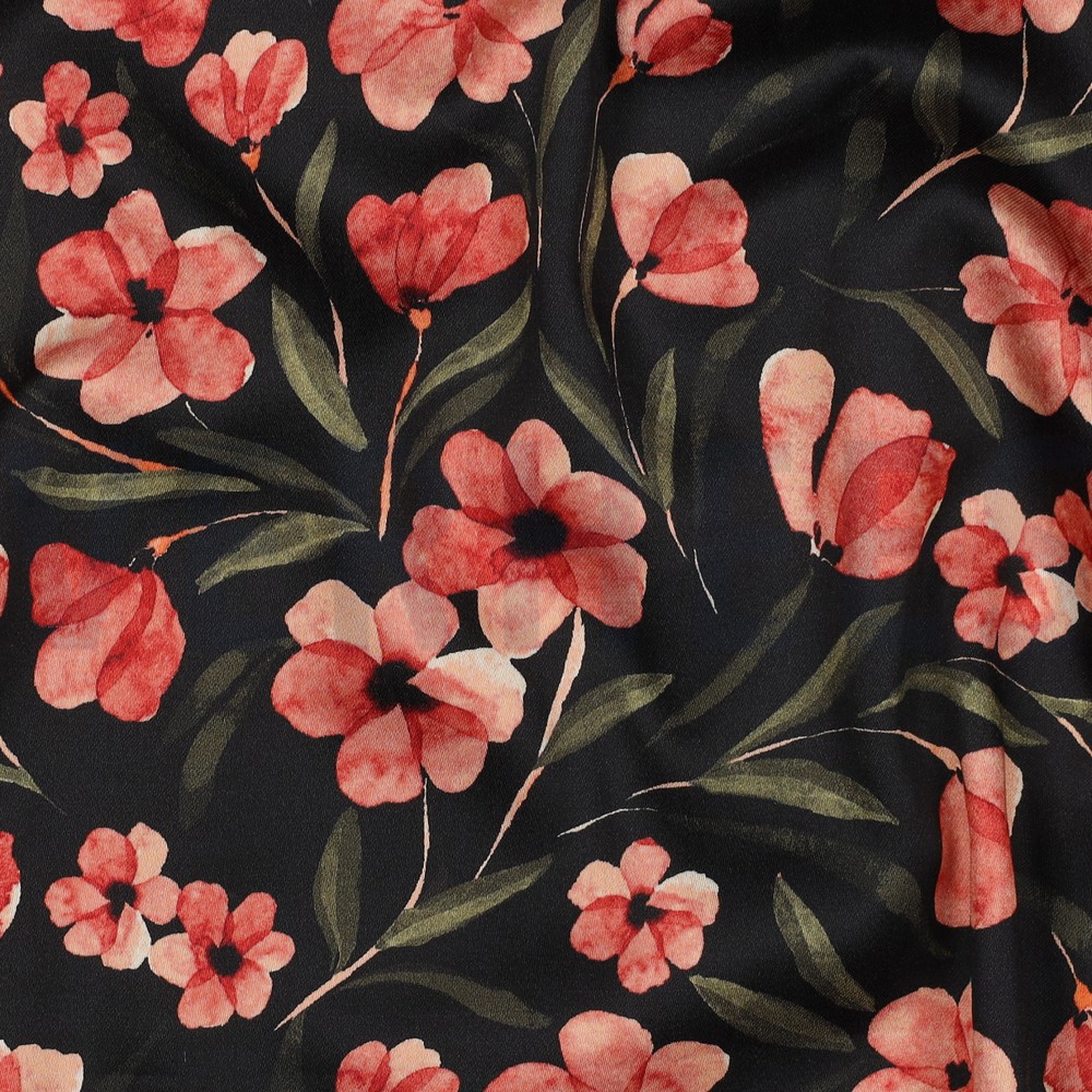 KATOEN SATIJN DIGITAAL BLOEMEN ROOD #7