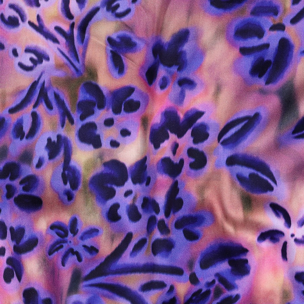 BAUMWOLLE SATIN DIGITAL BLUMEN LILA/VIOLETT #7
