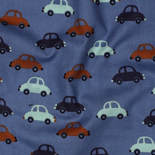 BAUMWOLLE POPELINE AUTOS JEANSBLAU #7