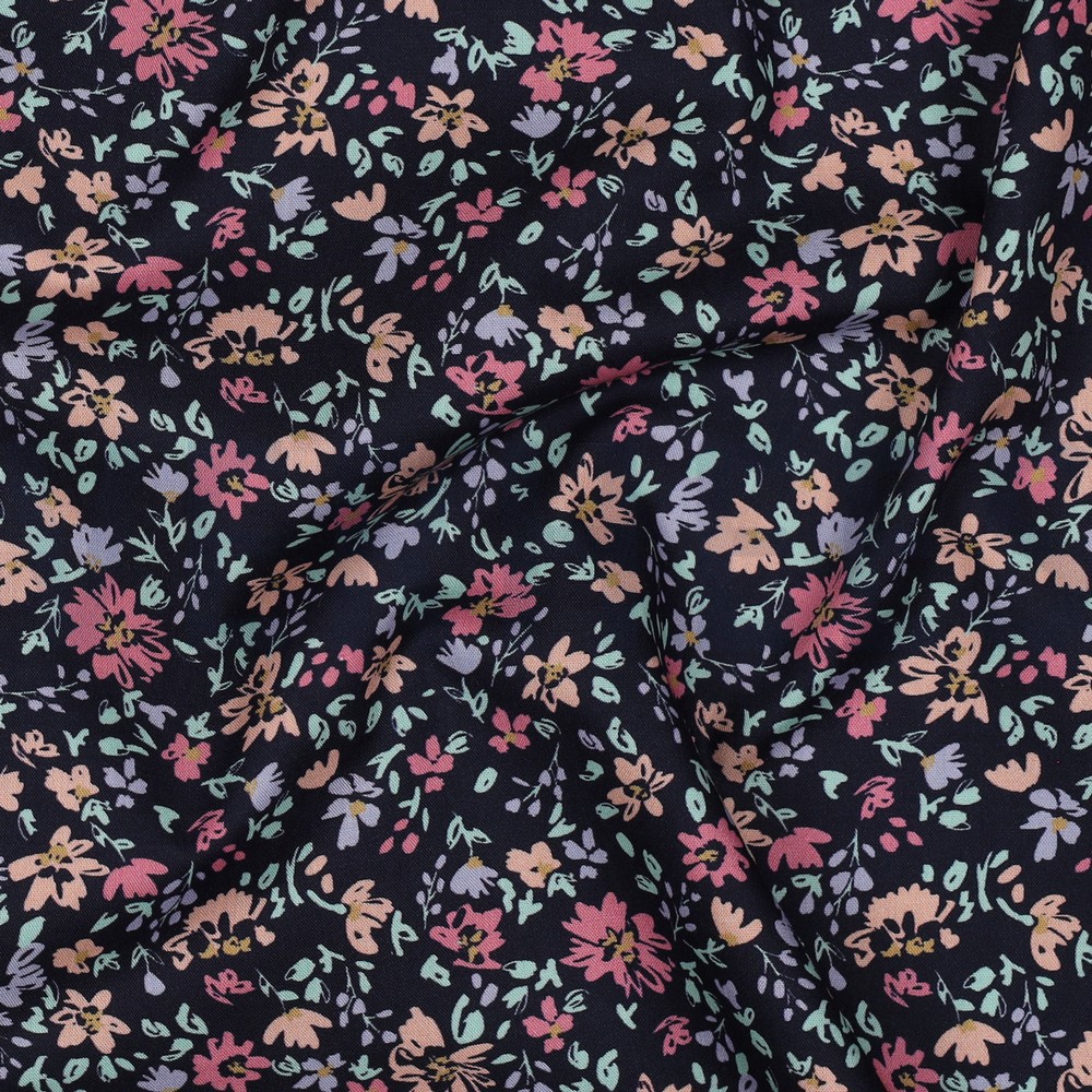 FEIN GEWEBTE BAUMWOLLPOPELINE BLUMEN MARINEBLAU #7