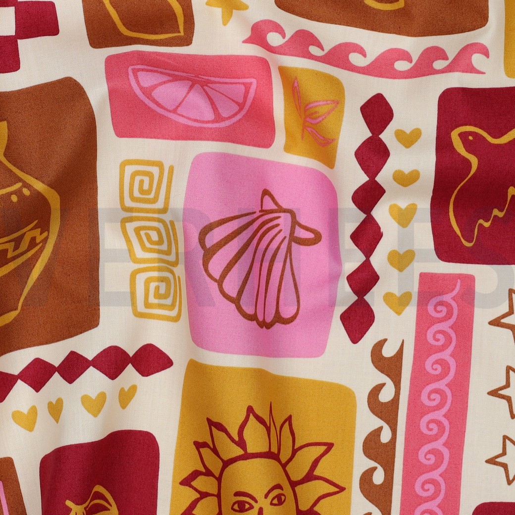 FIJNGEWEVEN KATOENEN POPLIN ZOMER PATCHWORK GEBROKEN WIT #7