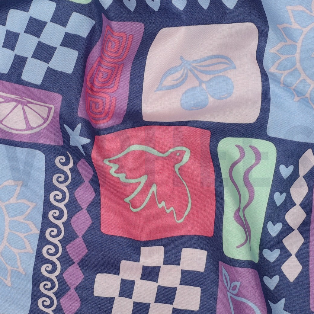 POPELINE DE COTON TISSAGE FIN PATCHWORK D’ÉTÉ JEAN BLEU #7