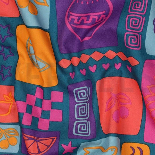 KATOENEN POPLIN ZOMER PATCHWORK PETROL #7