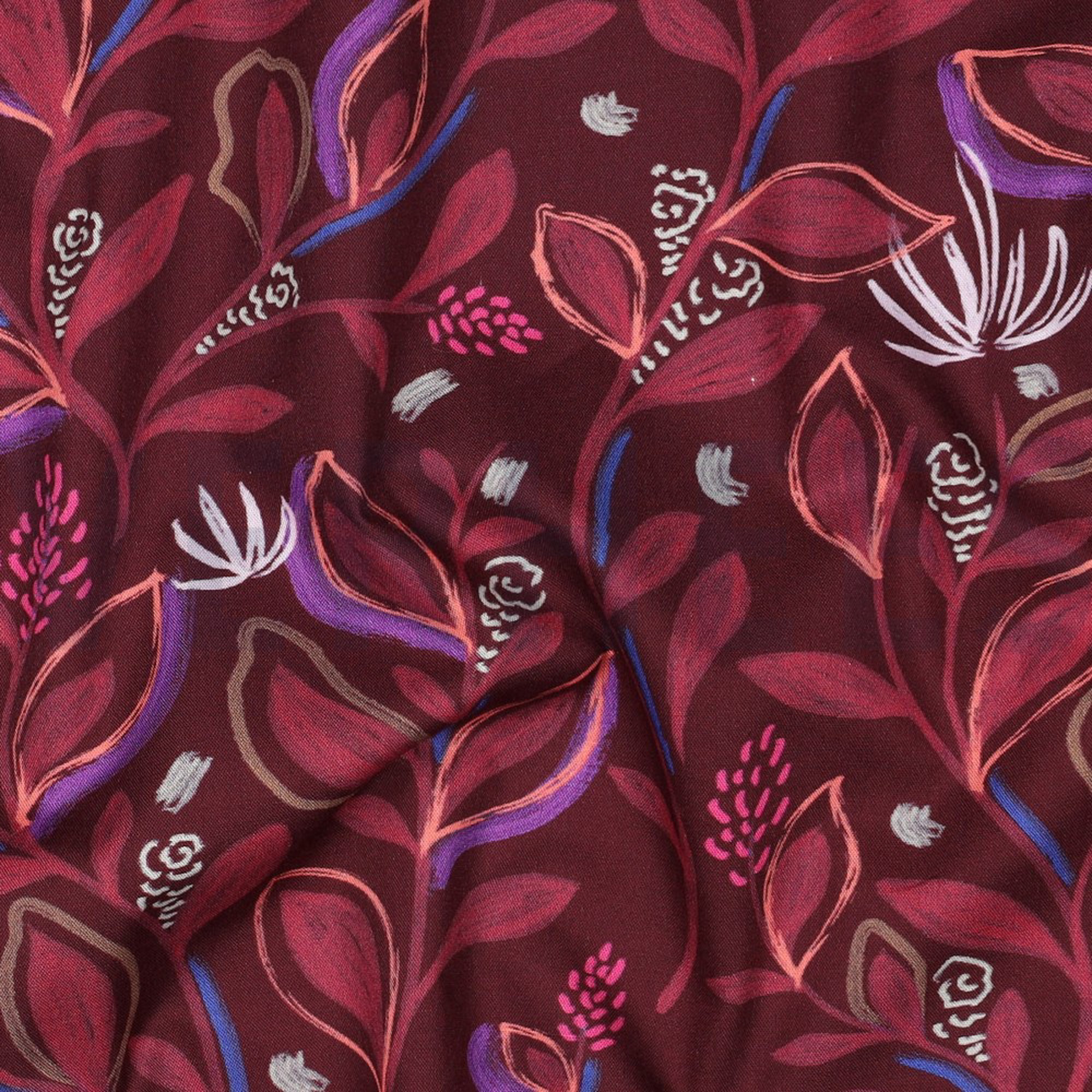 FINE POPLIN DIGITAL LEAVES BURGUNDY (high resolution) #2
