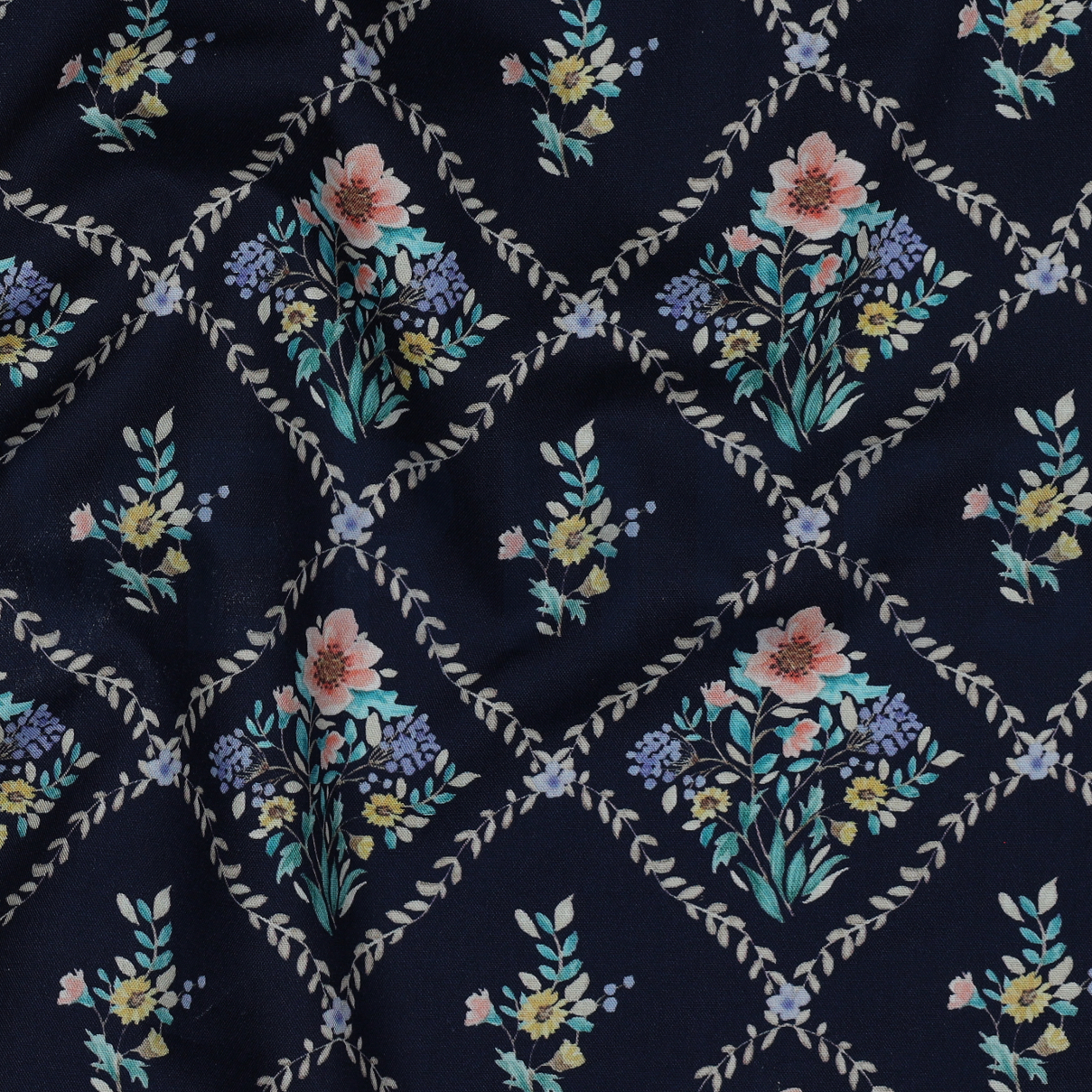 FINE POPLIN DIGITAL FLOWERS NAVY (high resolution) #2