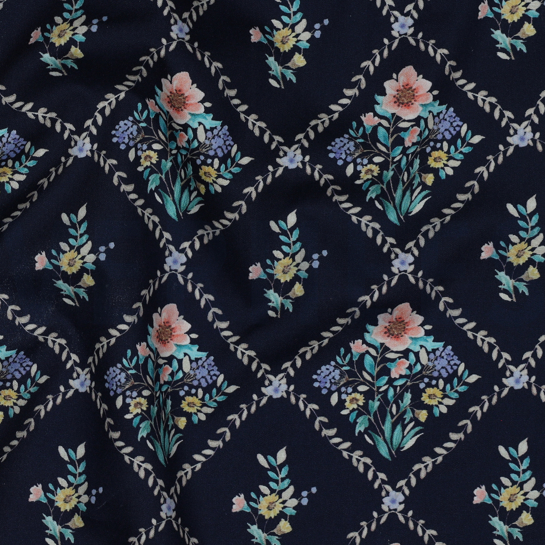 FINE POPLIN DIGITAL FLOWERS NAVY #7
