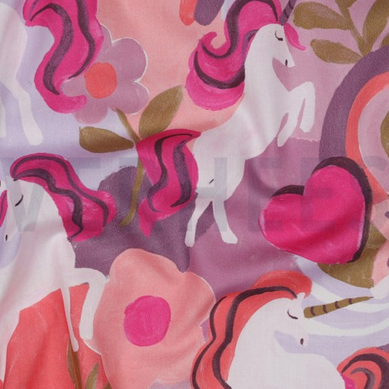 BAUMWOLLE POPELINE DIGITAL EINHÖRNER MAUVE #7