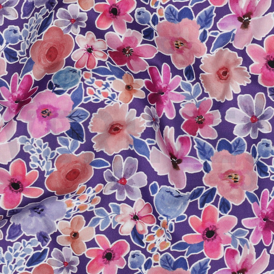 FINE POPLIN DIGITAL FLOWERS PURPLE #7
