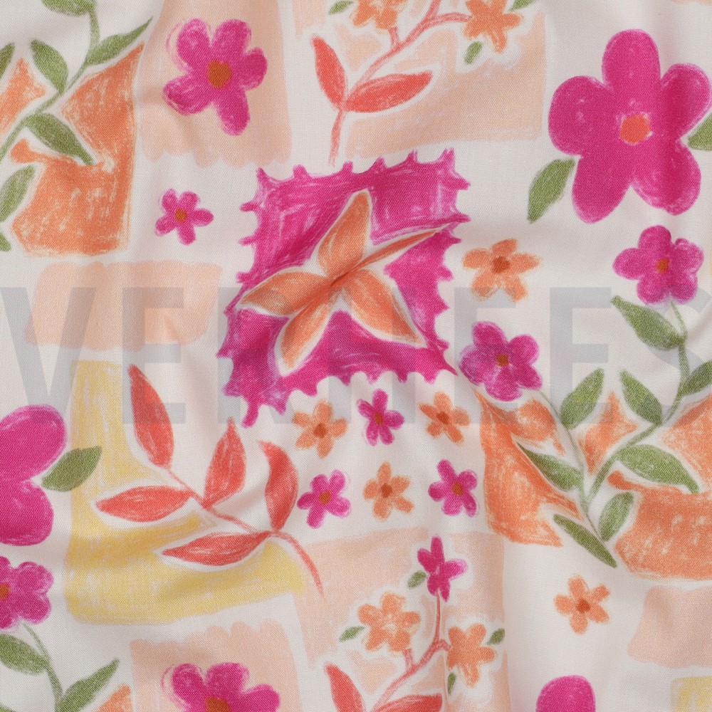 FIJNGEWEVEN KATOENEN POPLIN DIGITAAL BLOEMEN FUCHSIA #7