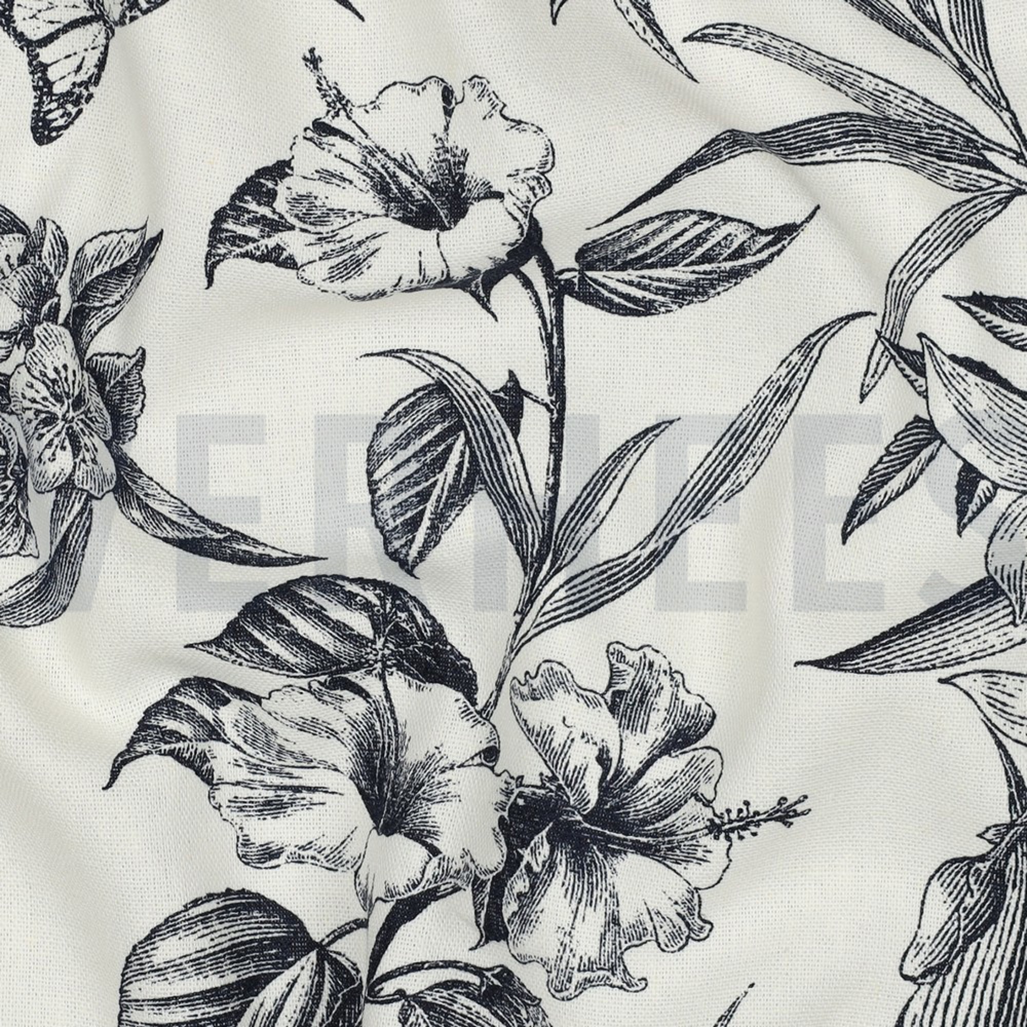 LINNEN VISCOSE BLOEMEN MARINEBLAUW (high resolution) #2