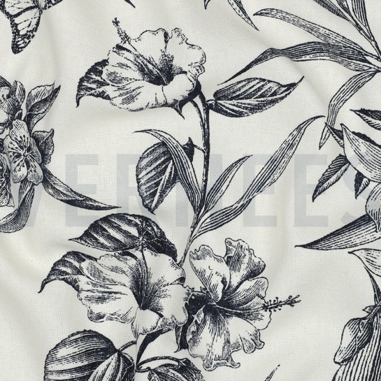 LINNEN VISCOSE BLOEMEN MARINEBLAUW #7