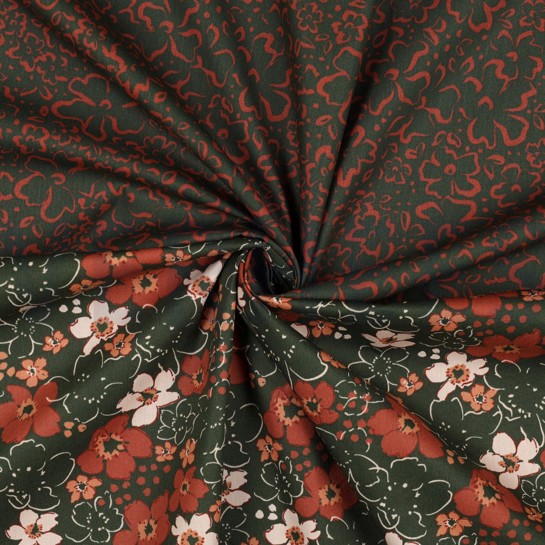 KATOENEN POPLIN WILDE BLOEMEN LEGERGROEN #7