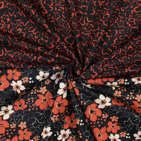 BAUMWOLLE POPELINE WILDBLUMEN SCHWARZ #7