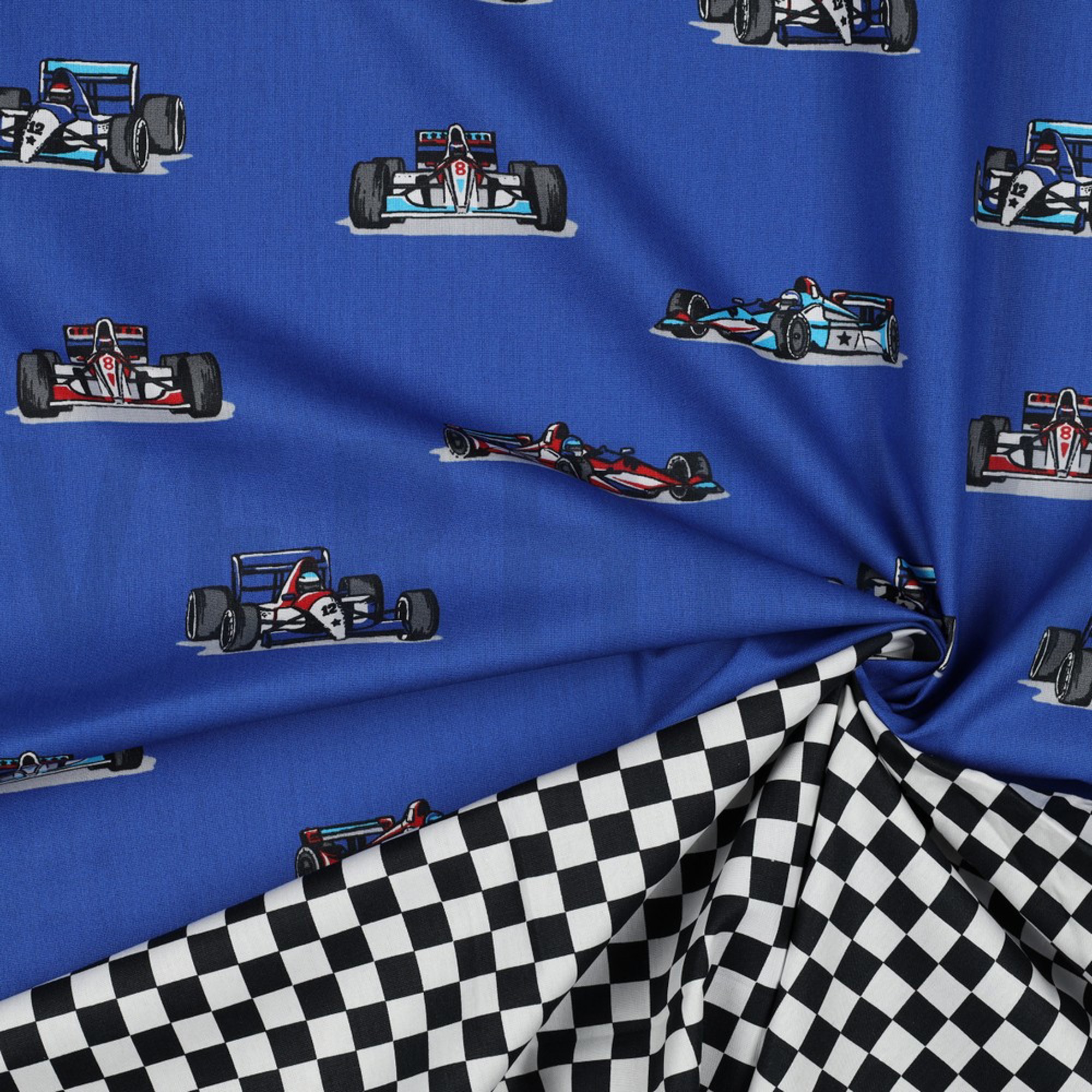 BAUMWOLLE POPELINE RENNWAGEN BLAU (high resolution) #2