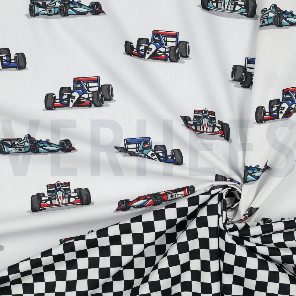 POPLIN RACING CARS WHITE #7
