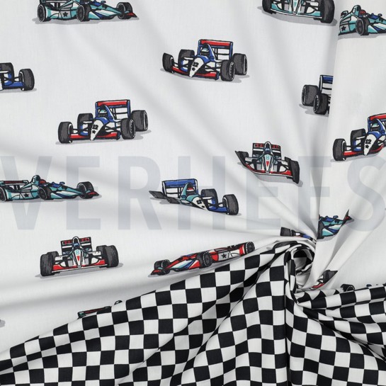 KATOENEN POPLIN RACEAUTO’S WIT #7