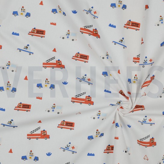 POPLIN GOTS CAR FIRE WHITE #7