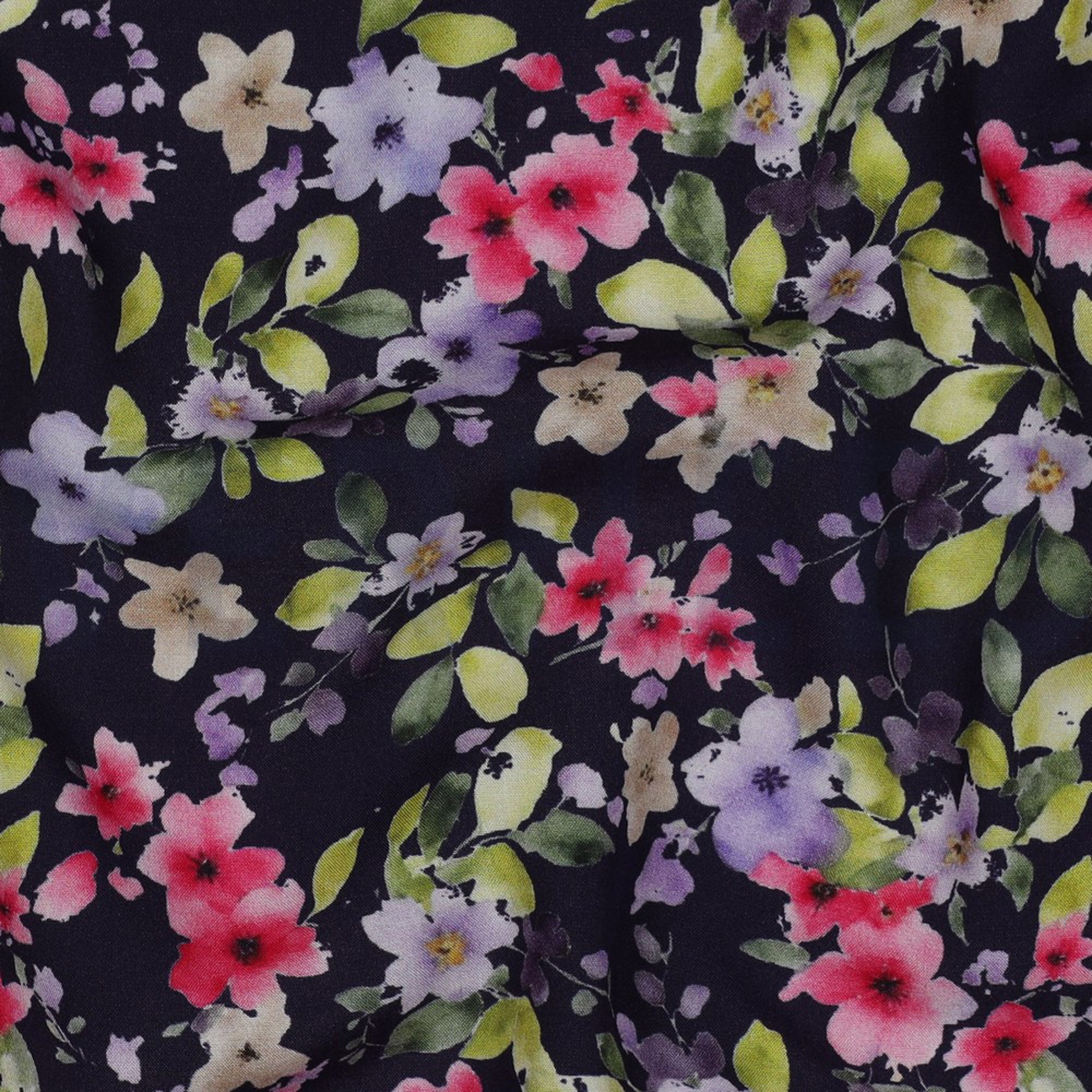 VISCOSE RADIANCE DIGITAL FLEURS BLEU MARINE (high resolution) #2