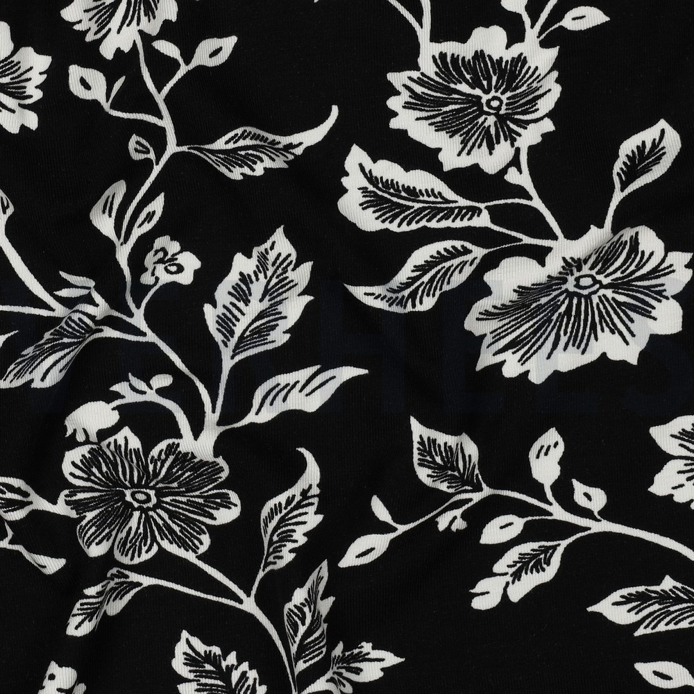 VISCOSE JERSEY BLOEMEN ZWART #7