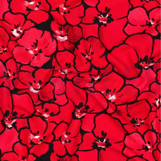 VISCOSE JERSEY DIGITAL FLEURS ROUGE #7