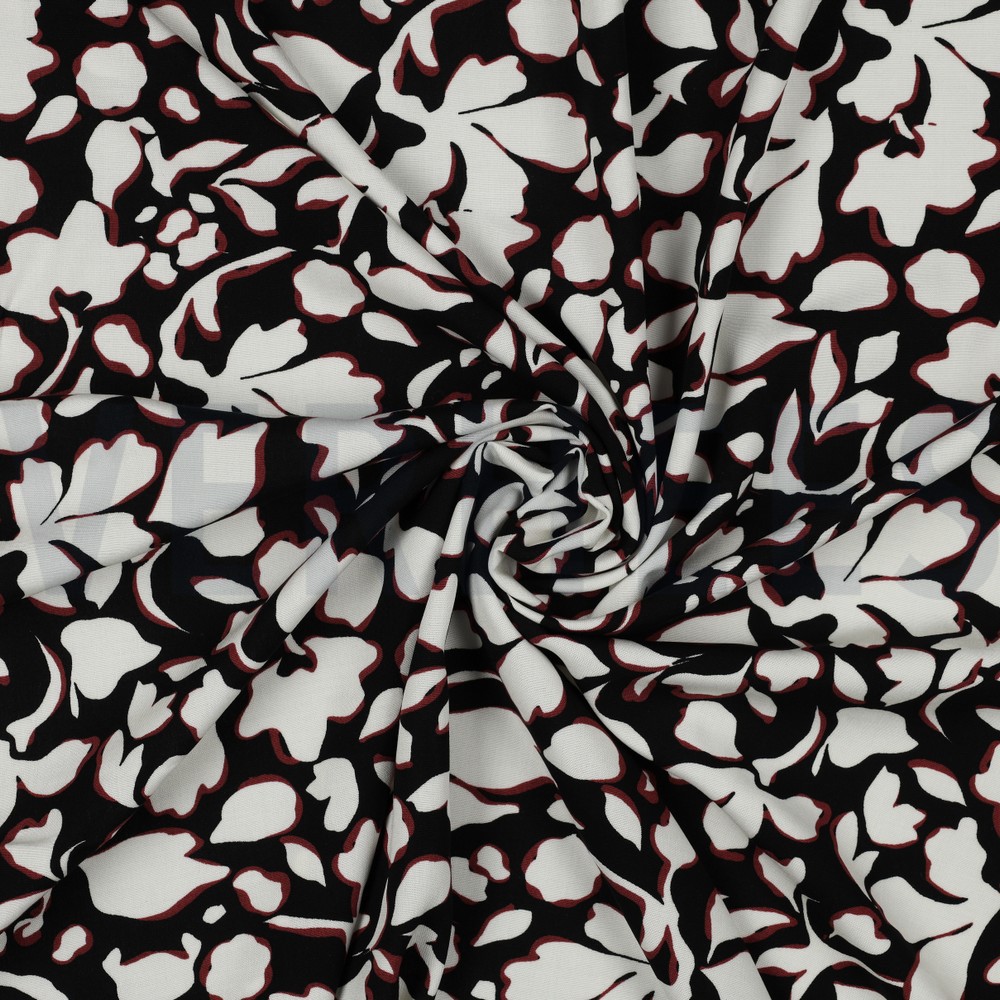 VISCOSE POPLIN STRETCH BIG BLOEMEN ZWART #7