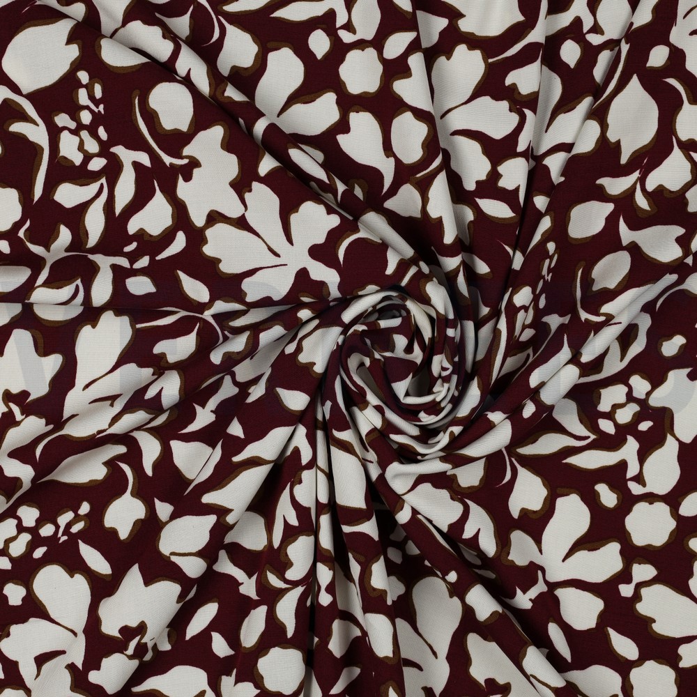 VISCOSE POPELINE STRETCH GRANDES FLEURS BORDEAUX #7