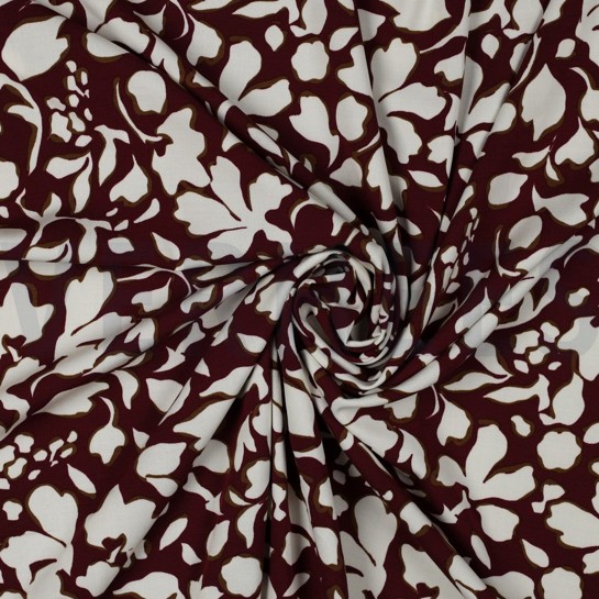 VISCOSE POPLIN STRETCH BIG FLOWERS BURGUNDY #7