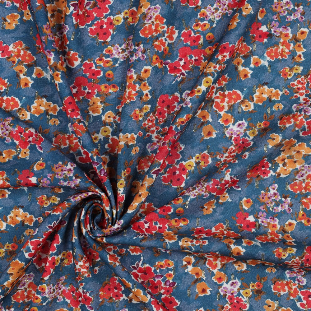 VISCOSE LUREX DIGITAL PETITES FLEURS PÉTROLE #7