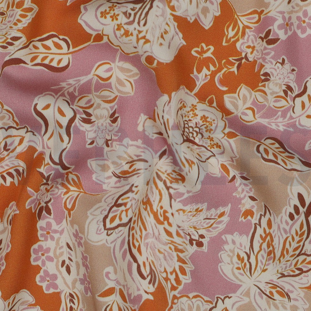 VISCOSE SATIJN DIGITAAL BLOEMEN ORANJE #7
