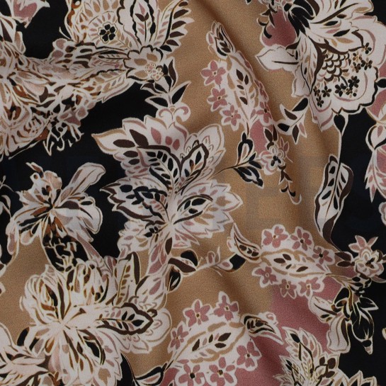 VISCOSE SATIN DIGITAL FLOWERS BLACK #7