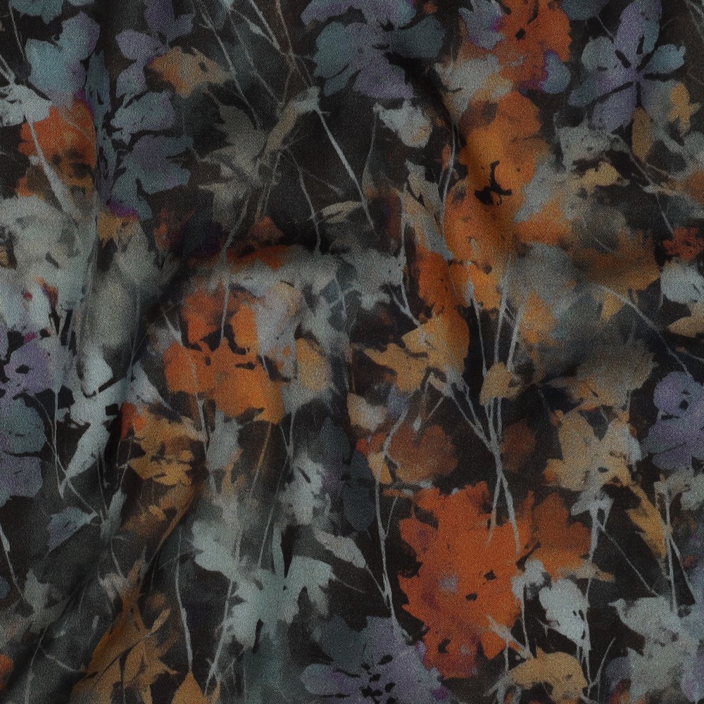 VISCOSE SATIN DIGITAL FLOWERS BLACK #7