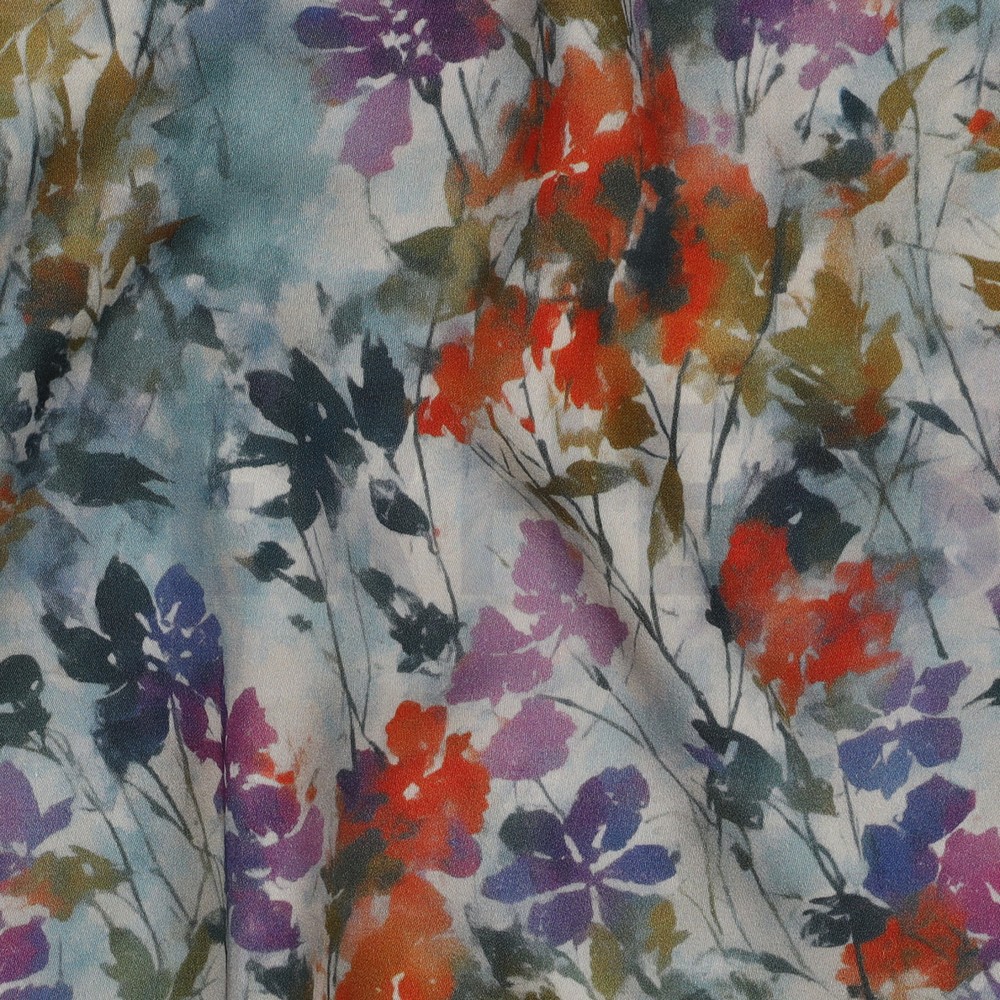 VISCOSE SATIN DIGITAL FLOWERS OFF WHITE #7