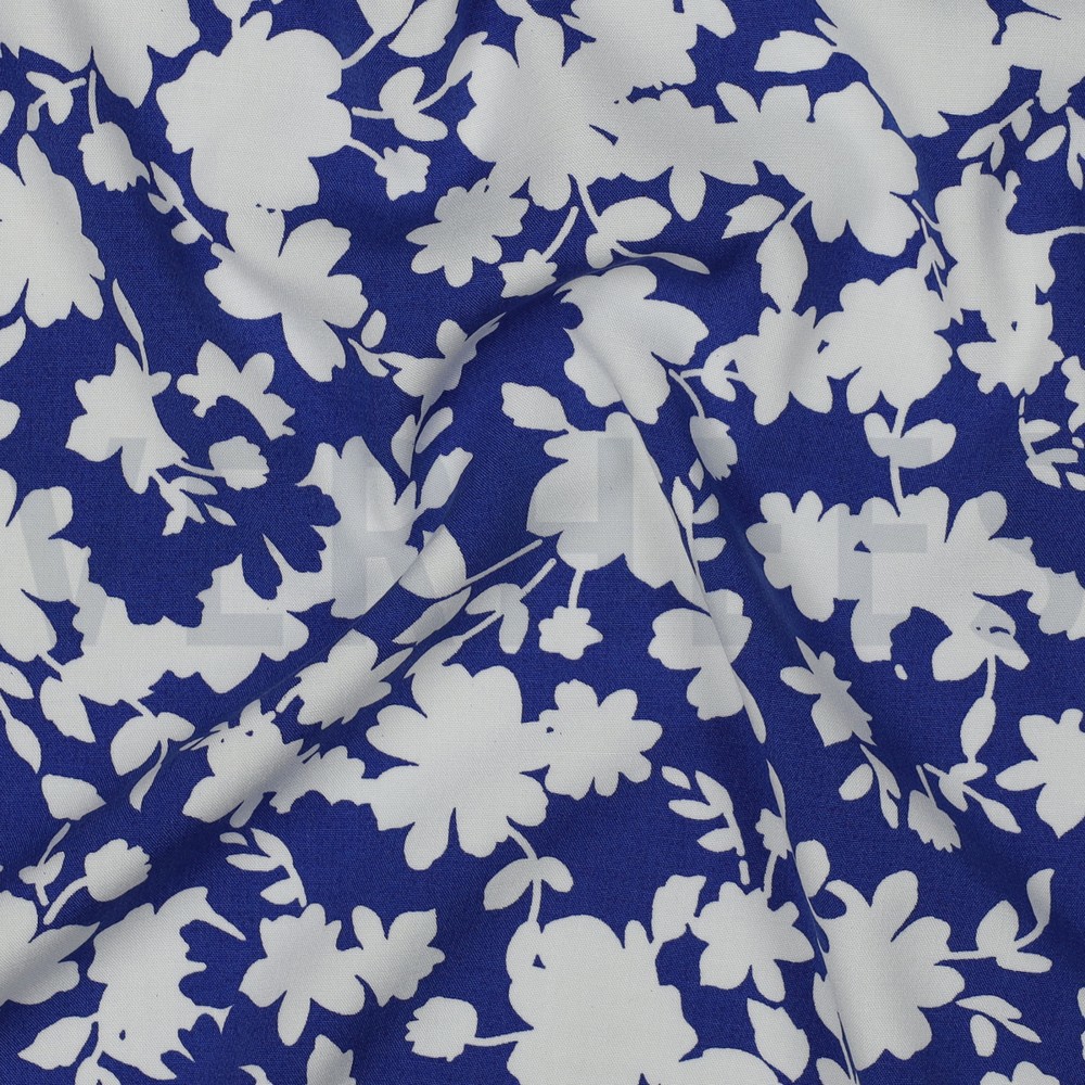 VISCOSE STRETCH BLOEMEN KOBALTBLAUW #7