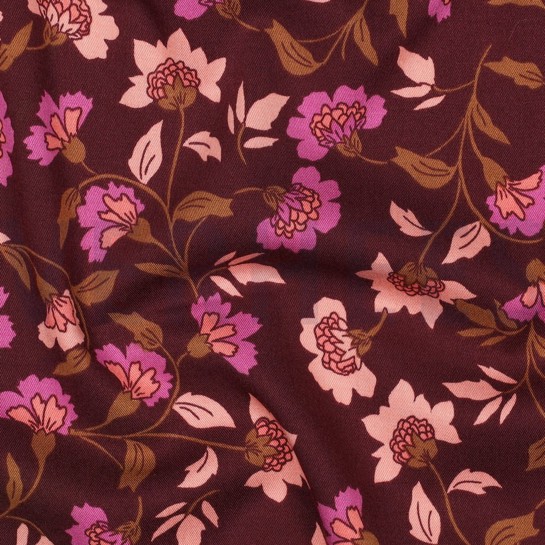 VISCOSE ROSELLA STRETCH FLOWERS BURGUNDY #7