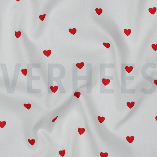 FINE POPLIN HEARTS WHITE/DARK RED #7