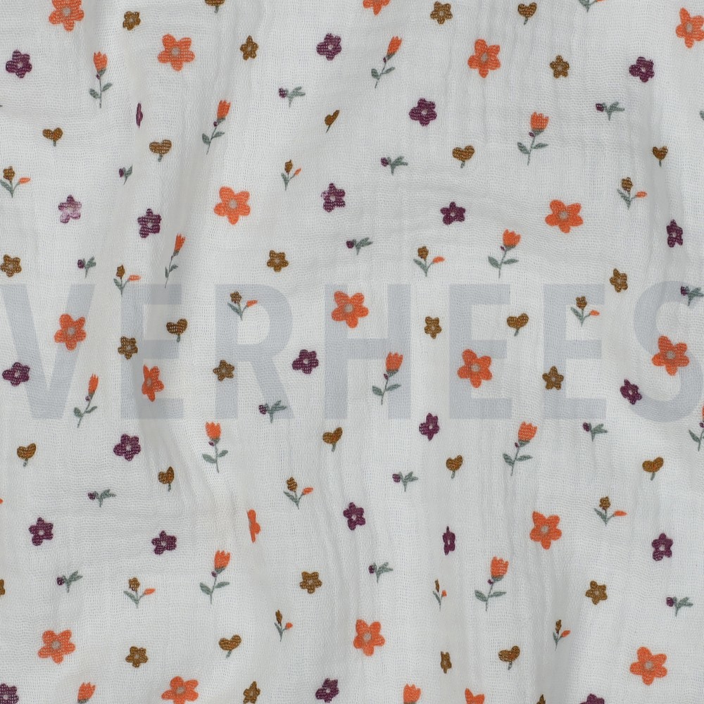 DOUBLE GAUZE BLOEMEN WIT #7