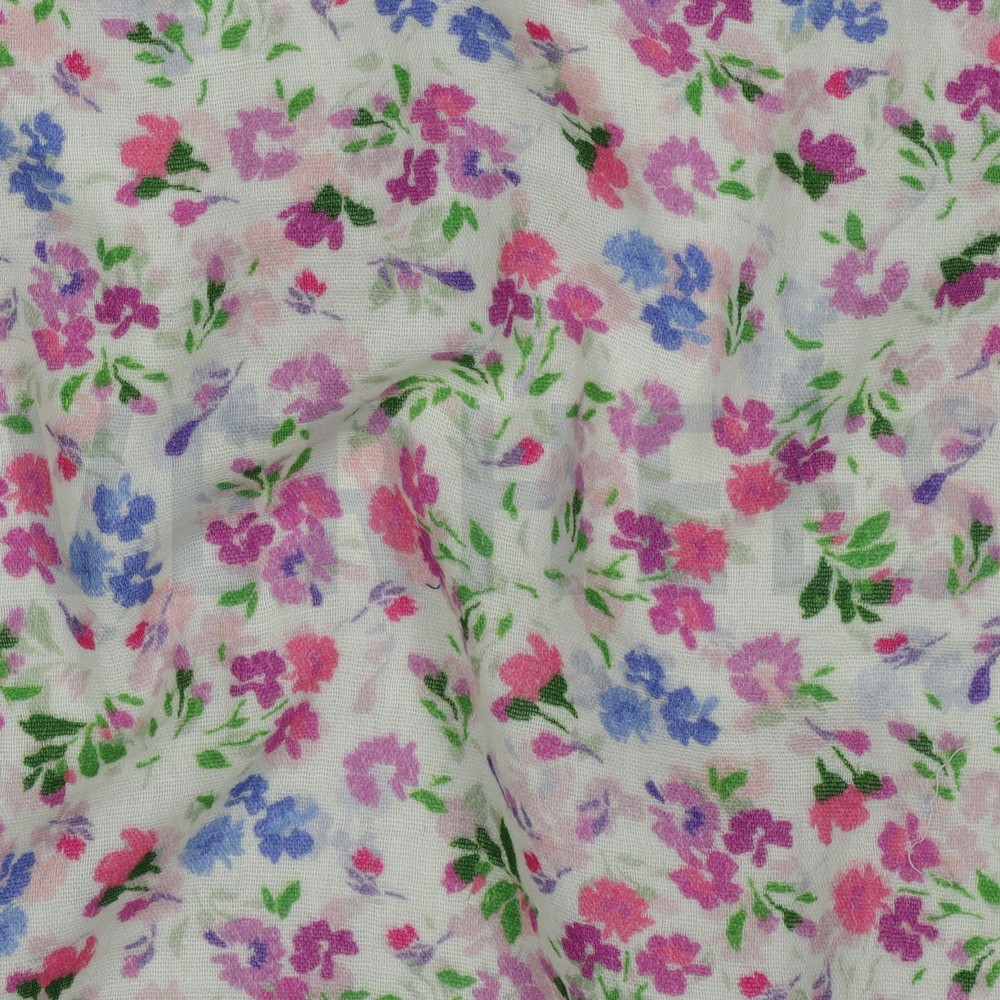 MUSSELIN DIGITAL BLUMEN GEBROCHEN WEISS #7