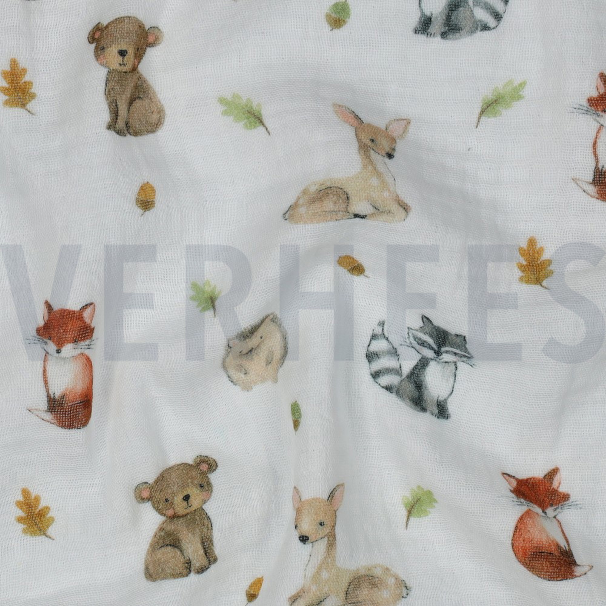 DOUBLE GAUZE DIGITAL FOREST ANIMALS WHITE (high resolution) #2