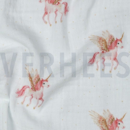 DOUBLE GAUZE DIGITAL UNICORNS WHITE #7