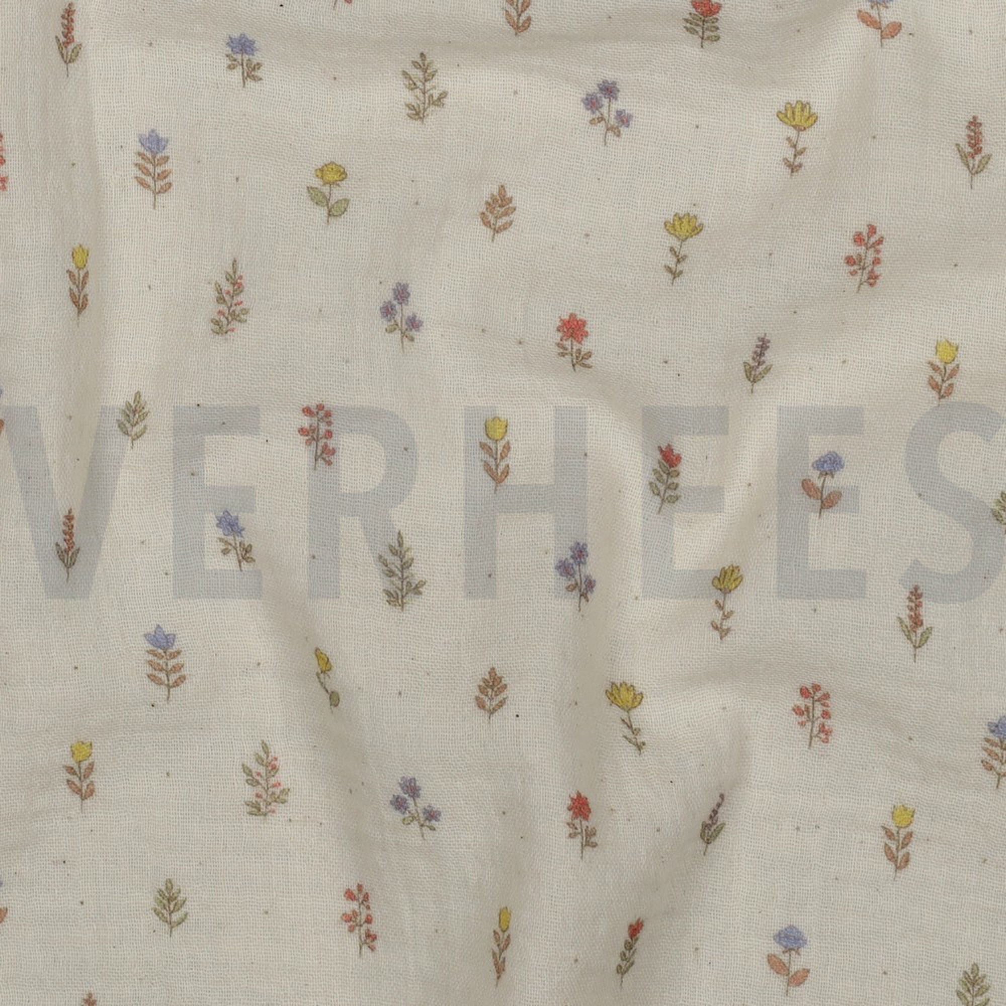 DOUBLE GAZE DE COTON GOTS DIGITAL  FLEURS NATUREL (high resolution) #2