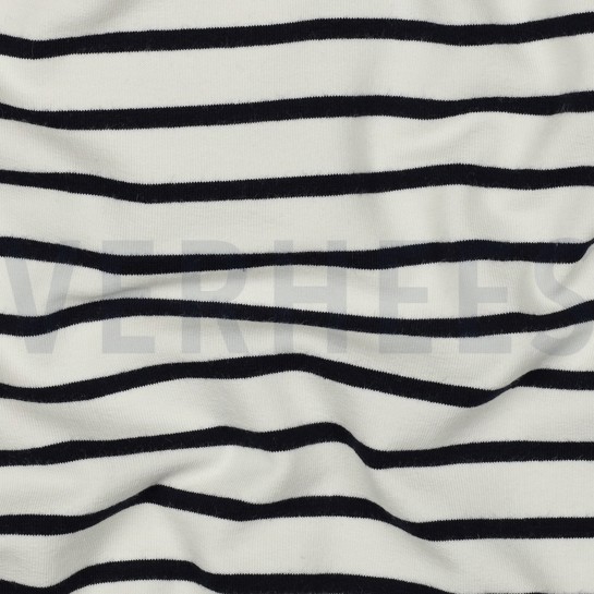 FRENCH TERRY GARENGEVERFD STREPEN ÉCRU/DONKERBLAUW #7